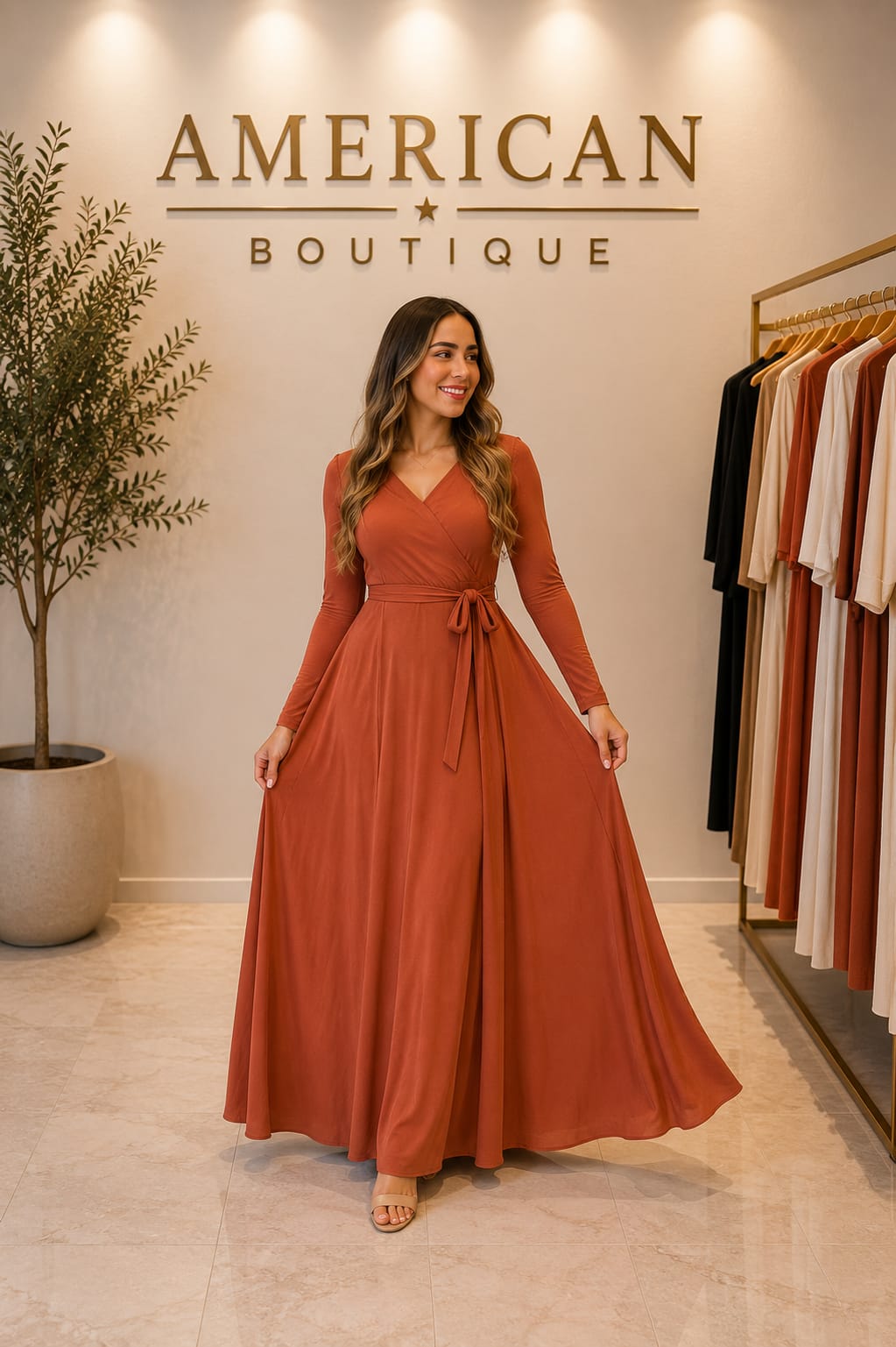 VESTIDO TERRACOTA MANGAS